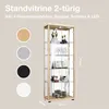 A display cabinet with various items on its shelves, shown against a neutral background with color swatches and dimensions. Podgląd zdjęcia produktu