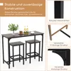 A bar table and two stools are shown, with text highlighting the product's construction and features. Anteprima dell’immagine prodotto