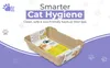 A cardboard cat litter box with informational inserts, set against a purple and white background with paw print graphics. Anteprima dell’immagine prodotto