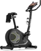 A black stationary exercise bike with a tablet holder and water bottle holder. Produktbild-Vorschau