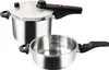 Two stainless steel pressure cookers on a white background. Produktbild-Vorschau
