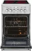 A front view of an open stainless steel oven with a glass ceramic stovetop, against a white background. Produktbild-Vorschau