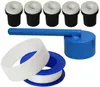 A collection of sandblasting accessories, including nozzles, a handle, and tape, arranged on a white background. Produktbild-Vorschau