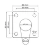A technical drawing with dimensions of a square plate with holes. Produktbild-Vorschau