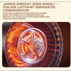 A close-up, stylized illustration of a turbine motor with glowing orange heating elements, set against a light beige and brown background. Produktbild-Vorschau