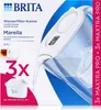 The image shows the packaging of a Brita water filter jug, with a close-up of the jug and filter cartridges. Produktbild-Vorschau