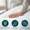 A hand resting on a white surface, with three circular icons below. Produktbild-Vorschau