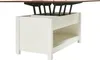A white coffee table with a lift-top mechanism and a wooden top, shown from a side angle against a white background. Náhled obrázku produktu