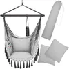 A hanging chair with accessories, laid out on a white background. Produktbild-Vorschau