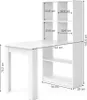 A white desk with an attached bookshelf, shown with dimensions. Podgląd zdjęcia produktu