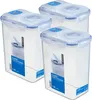 Three clear plastic food containers with blue lids are arranged diagonally. Produktbild-Vorschau