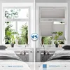 A split image showing a bedroom window with and without blinds, comparing privacy levels. Produktbild-Vorschau