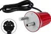 A red grill motor with a power cord and a close-up of a plug. Produktbild-Vorschau