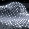 A net of white LED lights draped over a bush and on the ground at night. Podgląd zdjęcia produktu