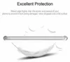 A clear phone case is shown with feathers floating around it, suggesting lightness and protection. Produktbild-Vorschau