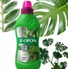 A bottle of plant fertilizer is shown surrounded by various green plant leaves, suggesting its use for houseplants. Podgląd zdjęcia produktu