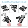 A collage of images showing a black aluminum alloy ball clamp for underwater photography equipment. Produktbild-Vorschau