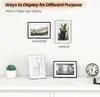 A display of picture frames in different orientations and settings, showcasing wall and table-top display options. Produktbild-Vorschau