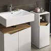 A modern bathroom vanity set with a white sink and white cabinets with artisan oak accents. Anteprima dell’immagine prodotto