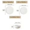 Diagrams showing the dimensions of plates and a bowl, with measurements in both centimeters and inches. Produktbild-Vorschau