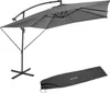 A gray cantilever umbrella and its cover are displayed against a white background. Voir les images du produit