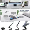 A multi-panel image showcasing a wireless charging station and its features. Produktbild-Vorschau