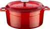 A red enameled cast iron pot with a lid, shown from a slightly elevated front-facing angle against a white background. Produktbild-Vorschau