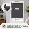 A diagram showing how to measure a roller blind for a window, with close-up details and text labels. Produktbild-Vorschau