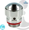 A close-up studio shot of a chrome-plated pipe aerator with a red gasket. Produktbild-Vorschau