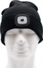 A black beanie with an integrated LED light is displayed on a white mannequin head against a white background. Produktbild-Vorschau