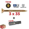 Holzschrauben 3x35 mm TX10 Senkkopf Teilgewinde mit Bit 500 Produktbild-Vorschau 1