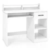 A white desk with a keyboard tray, a drawer, and shelves, shown against a white background. Podgląd zdjęcia produktu