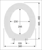 A diagram showing the dimensions of a toilet seat. Produktbild-Vorschau