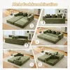 A collage of six different configurations of a modular green sofa, illustrating various assembly options for different living spaces. Voir les images du produit