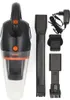 A handheld vacuum cleaner and its accessories are laid out on a white background. Produktbild-Vorschau