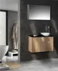A modern bathroom with a bathtub, vanity, and mirror. Produktbild-Vorschau