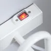 A close-up shot of a white electrical power strip with a red illuminated switch. Produktbild-Vorschau