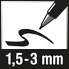 An illustration of a pen drawing a line, with text indicating the line thickness. Voir les images du produit