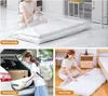 Collage of three images showing a woman using a vacuum storage bag for a mattress in a dorm room, loading a rolled-up mattress into a car, and placing a mattress into a vacuum storage bag at home. Produktbild-Vorschau