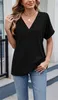 ASKSA T-Shirt Femme Col V Manches Courtes Blouse Elégante Voir les images du produit 2
