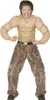 A child wearing a muscle costume and camouflage pants, posing with fists clenched. Produktbild-Vorschau