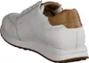 A side view of a white leather sneaker with brown leather accents. Produktbild-Vorschau