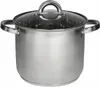 A stainless steel cooking pot with a glass lid and handles, shown against a white background. Produktbild-Vorschau