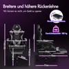 A collage of images showing a gaming chair with dimensions and specifications. Podgląd zdjęcia produktu