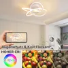 A hand holding a smartphone displaying a ceiling light, with a collage of fruit images below demonstrating CRI values. Produktbild-Vorschau