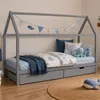 Homestyle4u Kinderbett 90x200 Hausbett Grau mit Bettkasten Produktbild-Vorschau 5