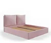 A pink upholstered bed frame with a slatted base, shown from a side angle against a white background. Produktbild-Vorschau