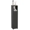 A tall, narrow black cabinet with a small open shelf at the top, displaying rolled towels and decorative items. Náhled obrázku produktu