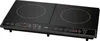 A black induction cooktop with two burners is shown from a slightly elevated front angle against a black background. Anteprima dell’immagine prodotto