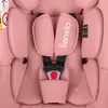 A close-up view of a pink baby car seat's harness system. Náhled obrázku produktu